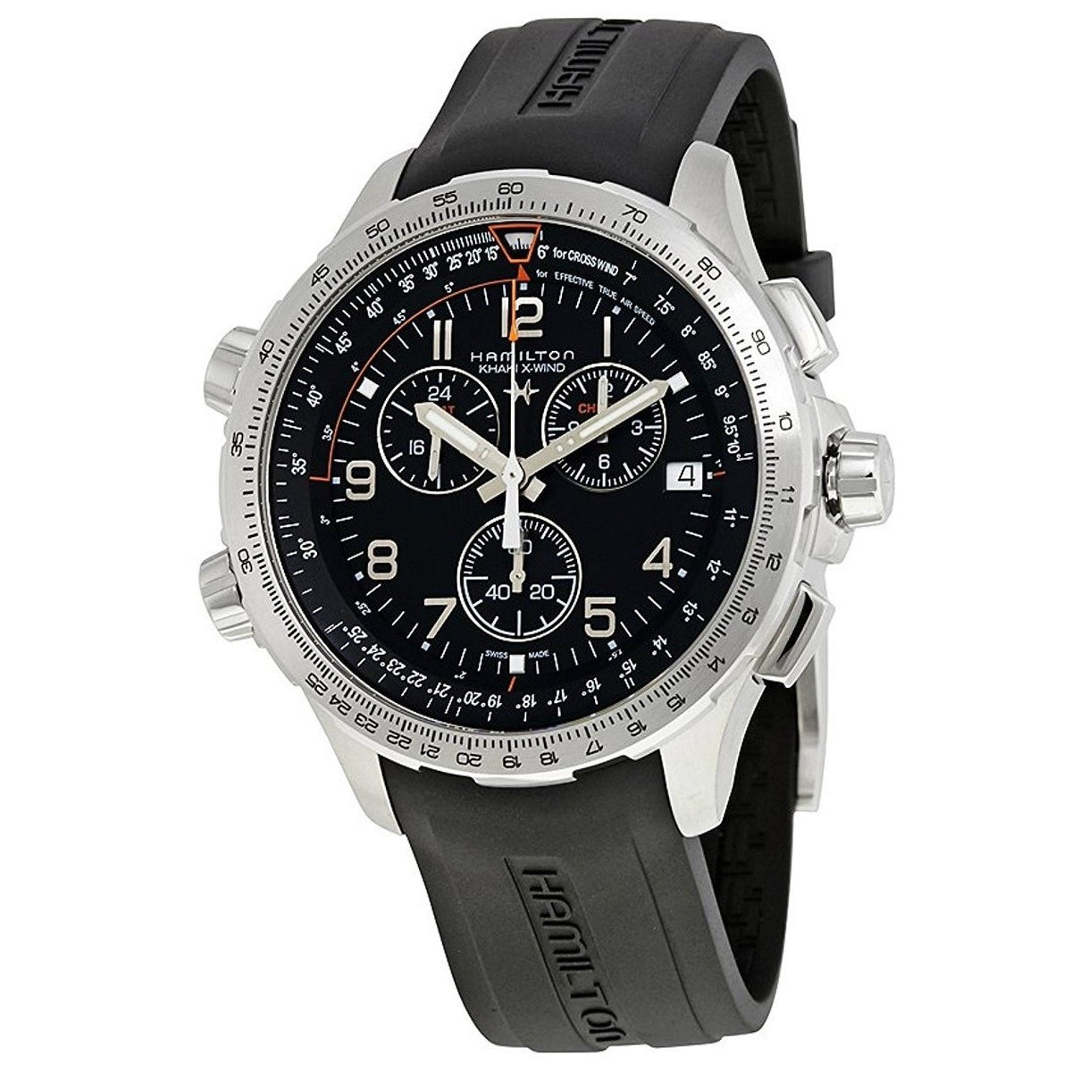 Hamilton Men&#39;s H77912335 Khaki X-Wind Chronograph, GMT and Time Zone Black Rubber Watch