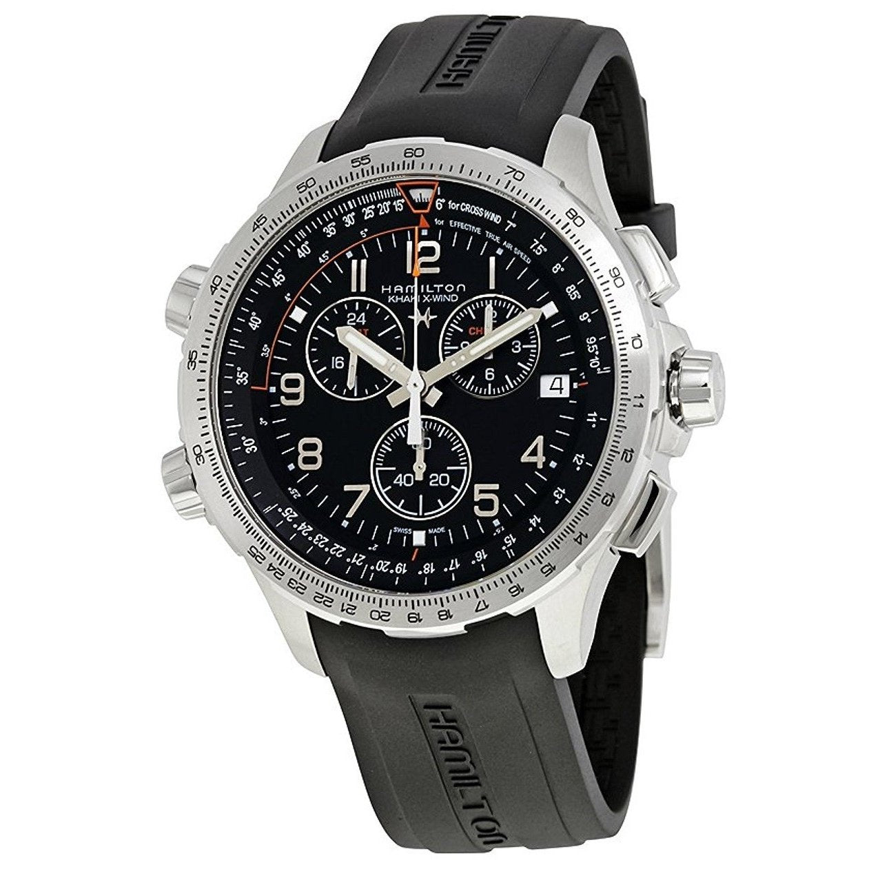 Hamilton Men's H77912335 Khaki X-Wind Chronograph, GMT and Time Zone Black  Rubber Watch