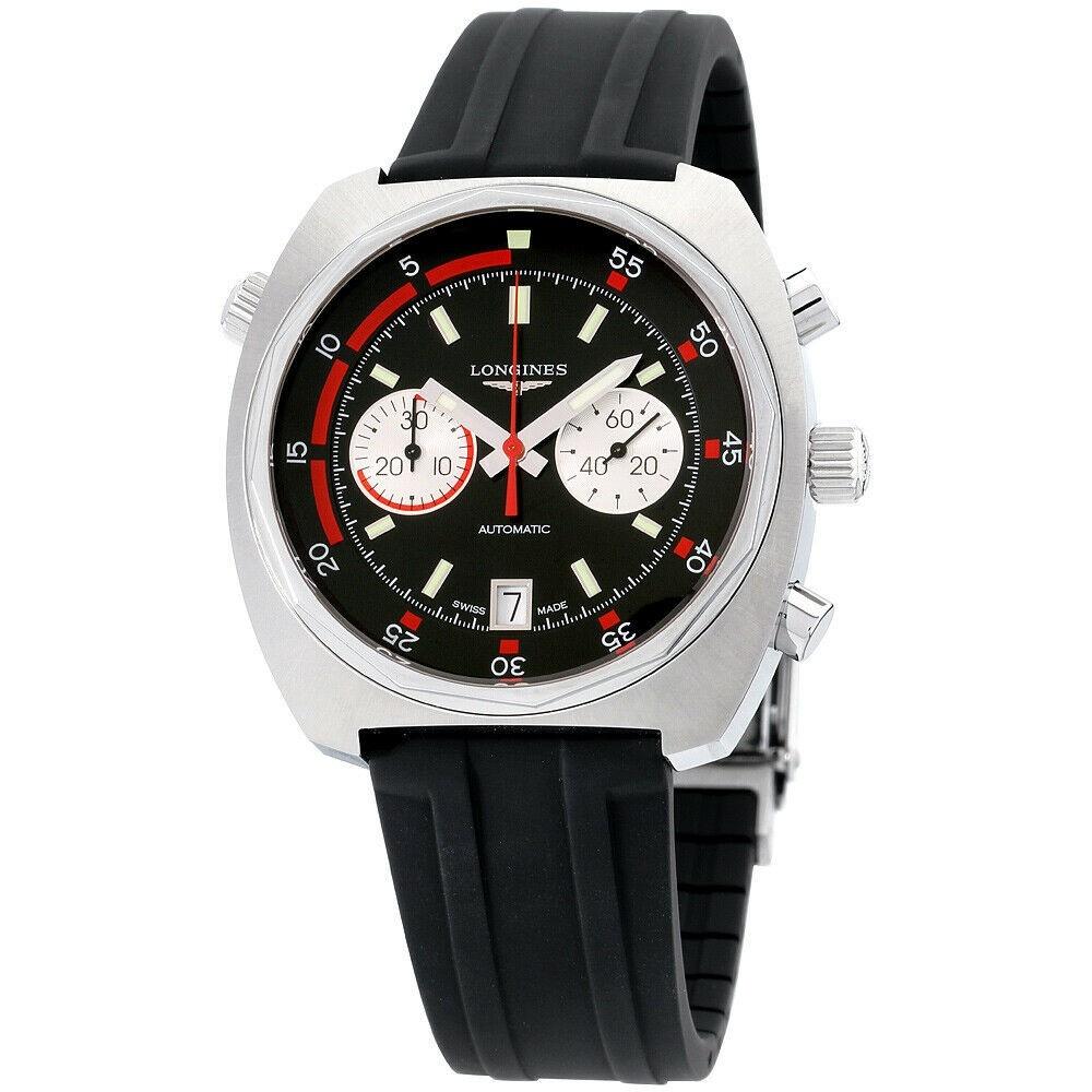 Longines Men&#39;s L2.796.4.52.9 Heritage Chronograph Black Silicone Watch
