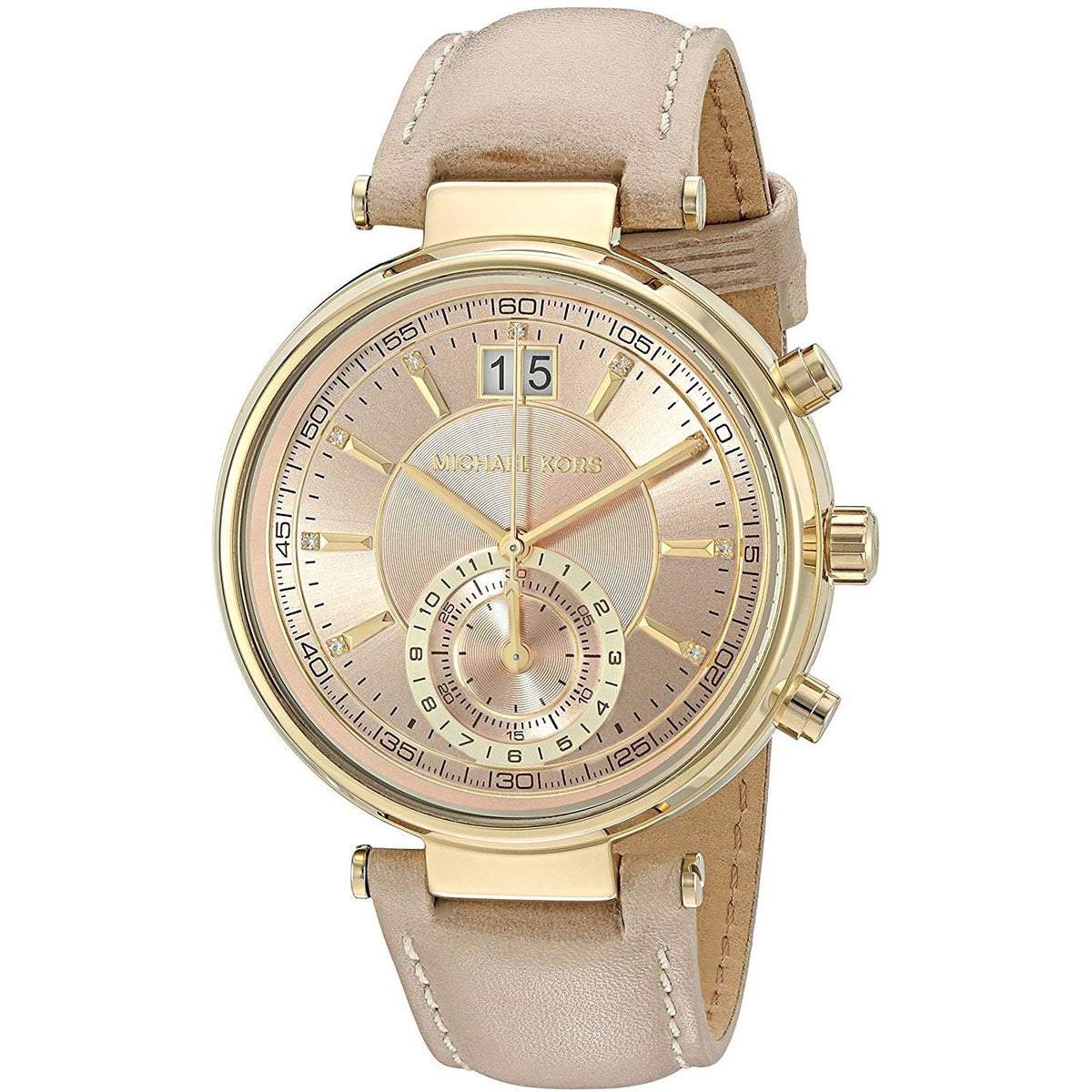 Michael Kors Women&#39;s MK2529 Sawyer Dual Time Crystal Brown Leather Watch