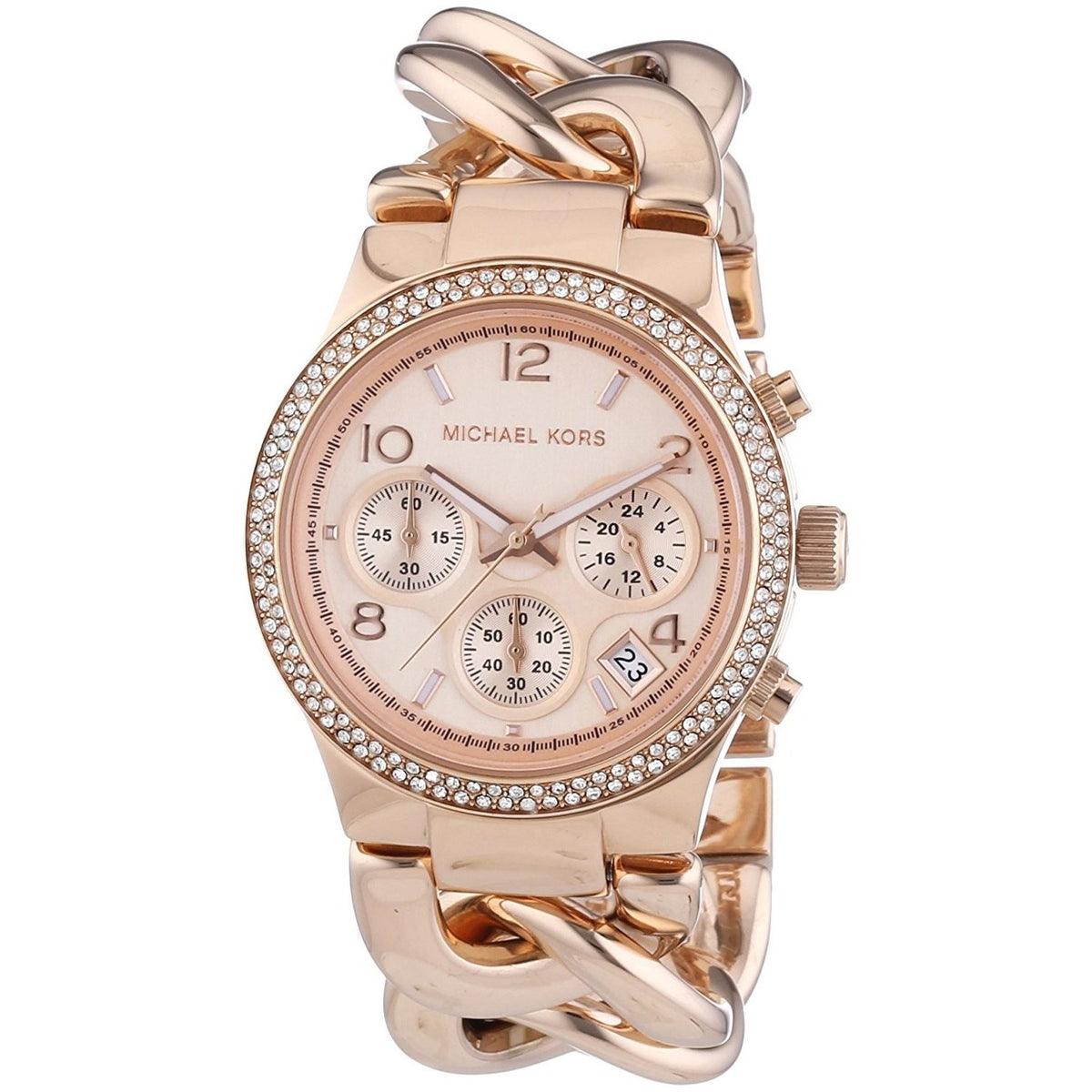 Michael Kors Women&#39;s MK3247 Runway Chronograph Crystal Rose-Tone Stainless Steel Watch