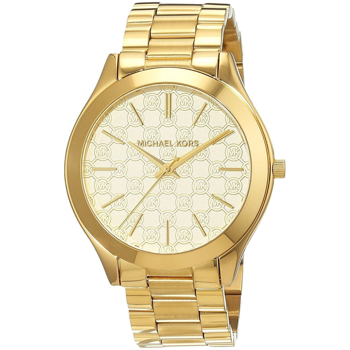 Michael Kors Women&#39;s MK3335 Slim Runway MK Logo Gold-Tone Stainless Steel Watch