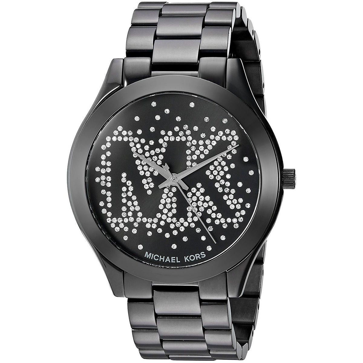 Michael Kors Women&#39;s MK3589 Slim Runway MK Logo Crystal Black Stainless Steel Watch