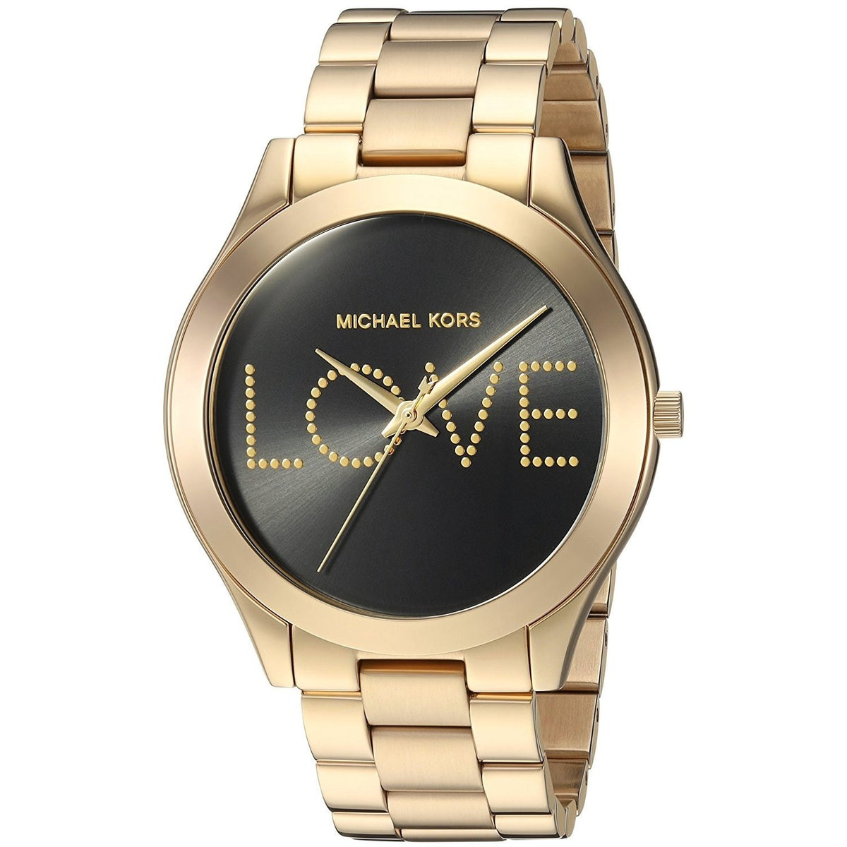 Michael Kors Women&#39;s MK3803 Slim Runway Love Crystal Gold-Tone Stainless Steel Watch