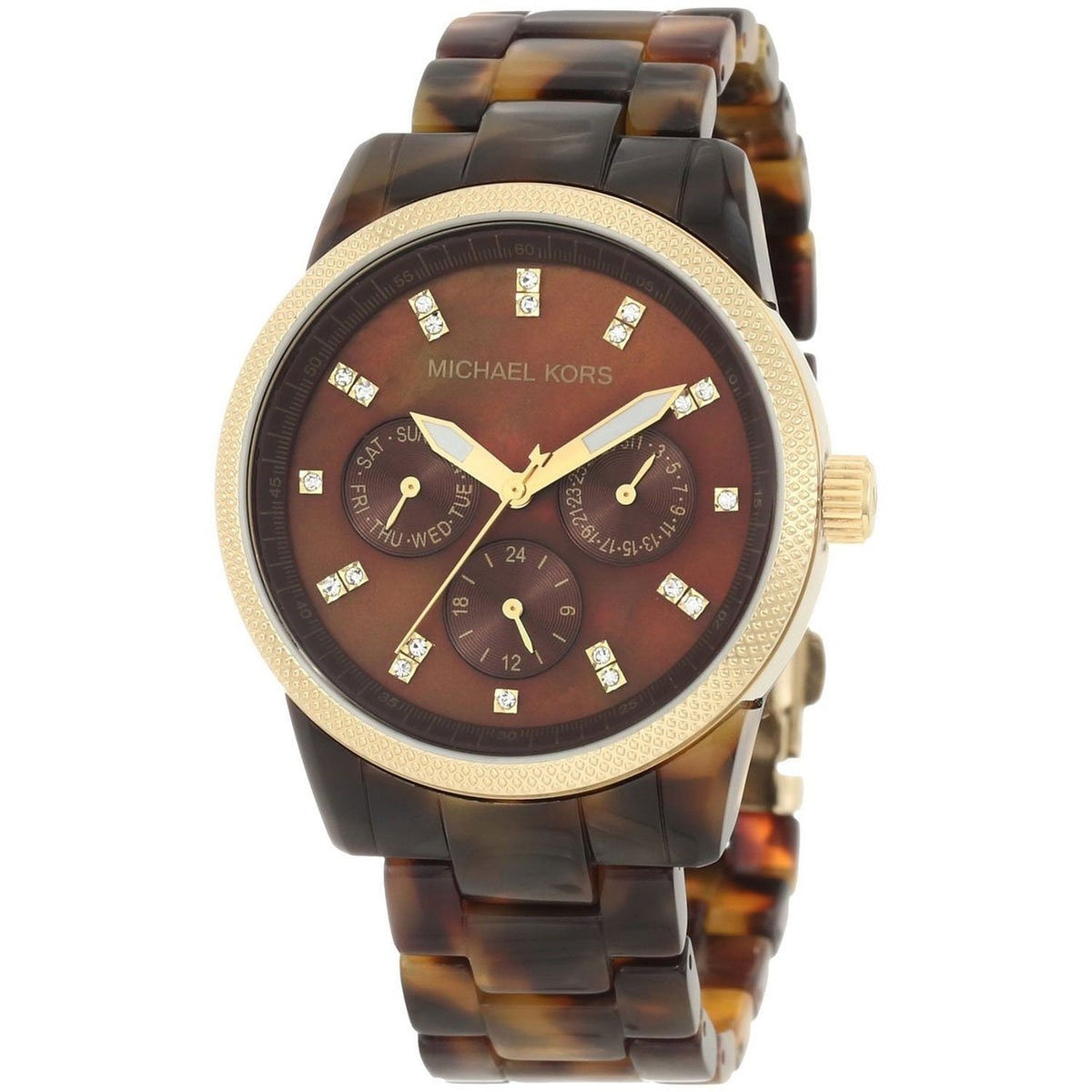 Michael Kors Women&#39;s MK5038 Jet Set Multi-Function Crystal Tortoise Shell Acrylic Watch