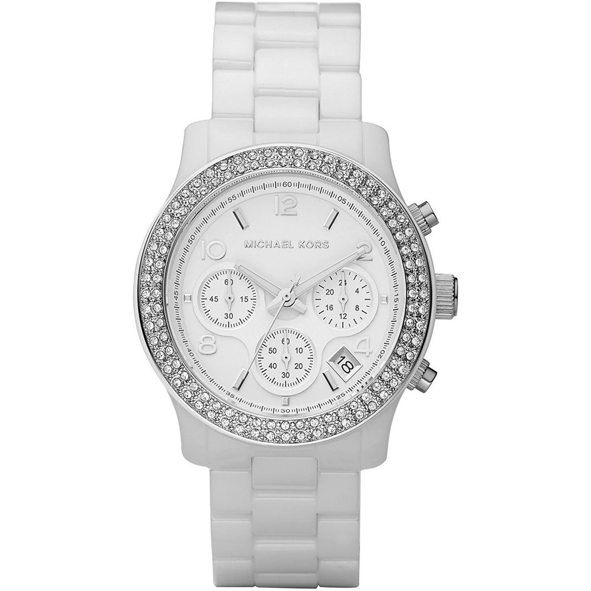 Michael Kors Women&#39;s MK5188 Chronograph Crystal White Ceramic Watch