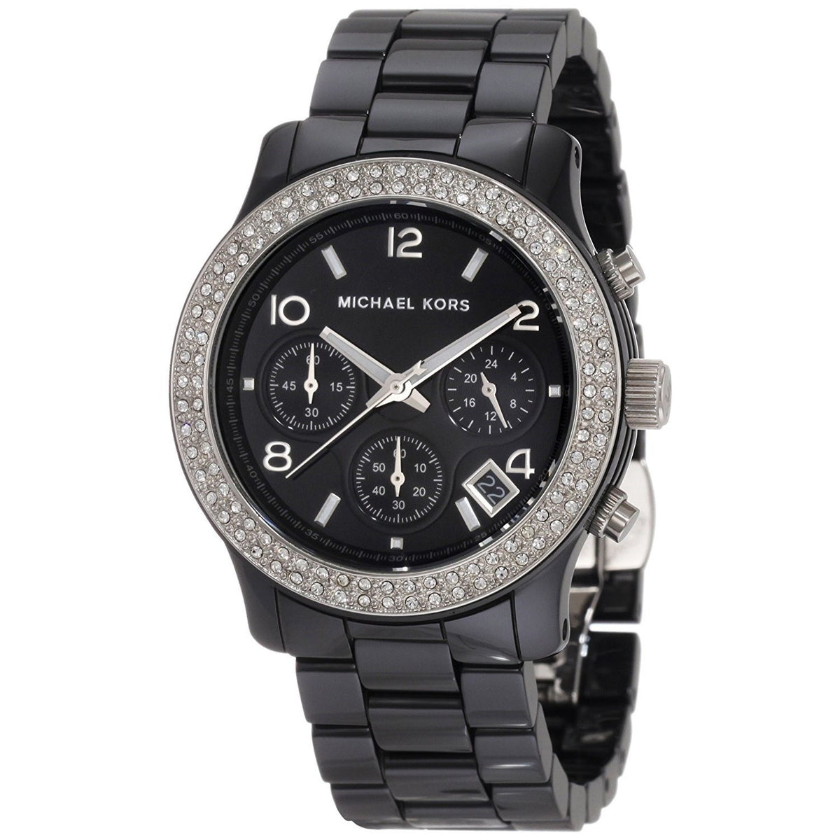 Michael Kors Women&#39;s MK5190 Glitz Chronograph Crystal Black Ceramic Watch