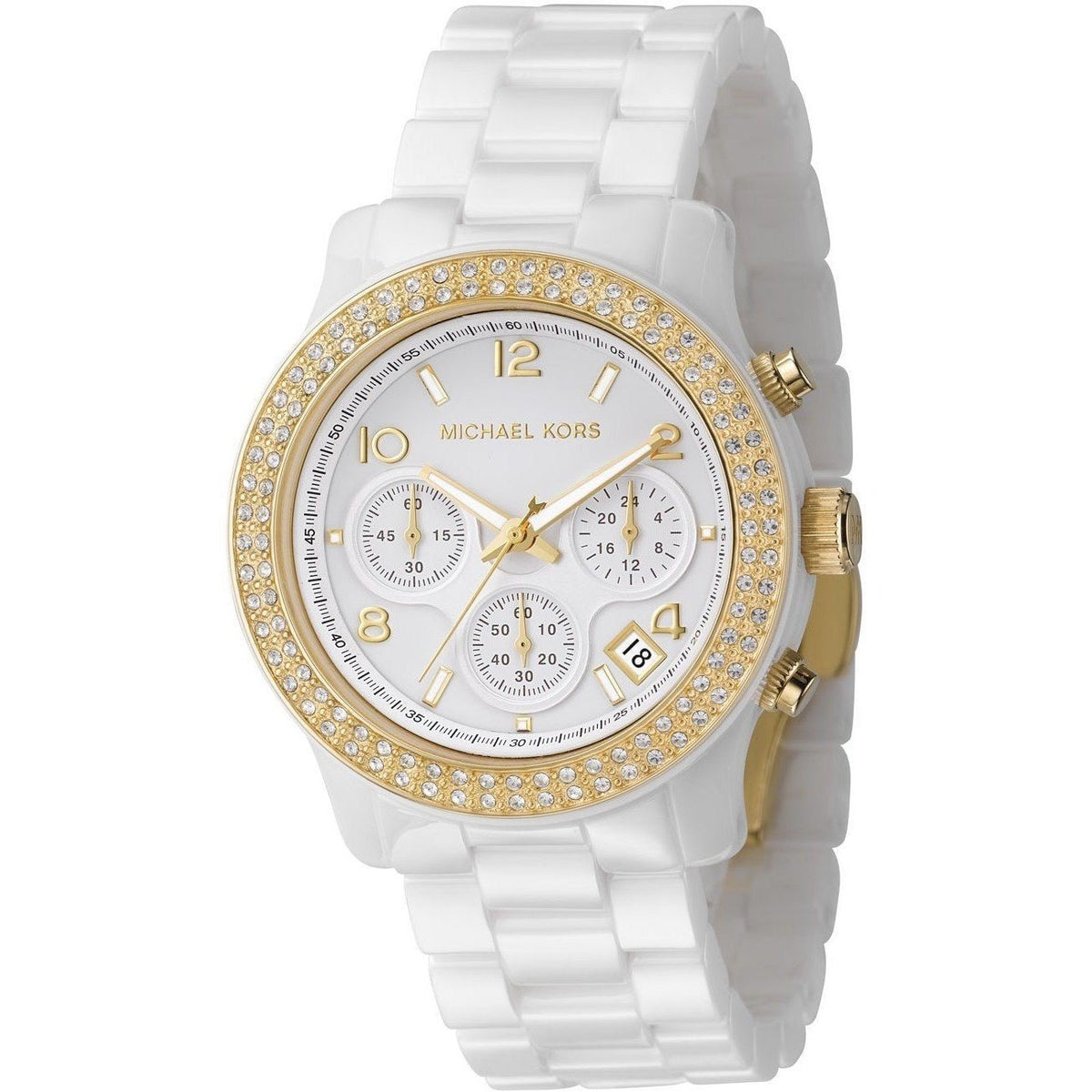 Michael Kors Women&#39;s MK5237 Glitz Chronograph Crystal White Ceramic Watch