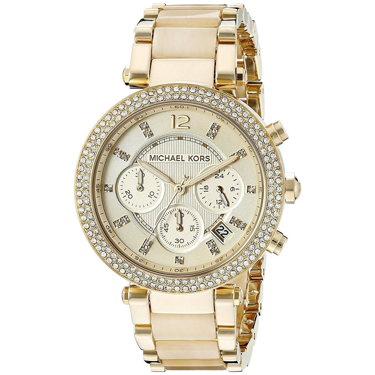 Michael Kors Women&#39;s MK5632 Parker Chronograph Crystal Gold-tone Stainless steel and Acetate Watch