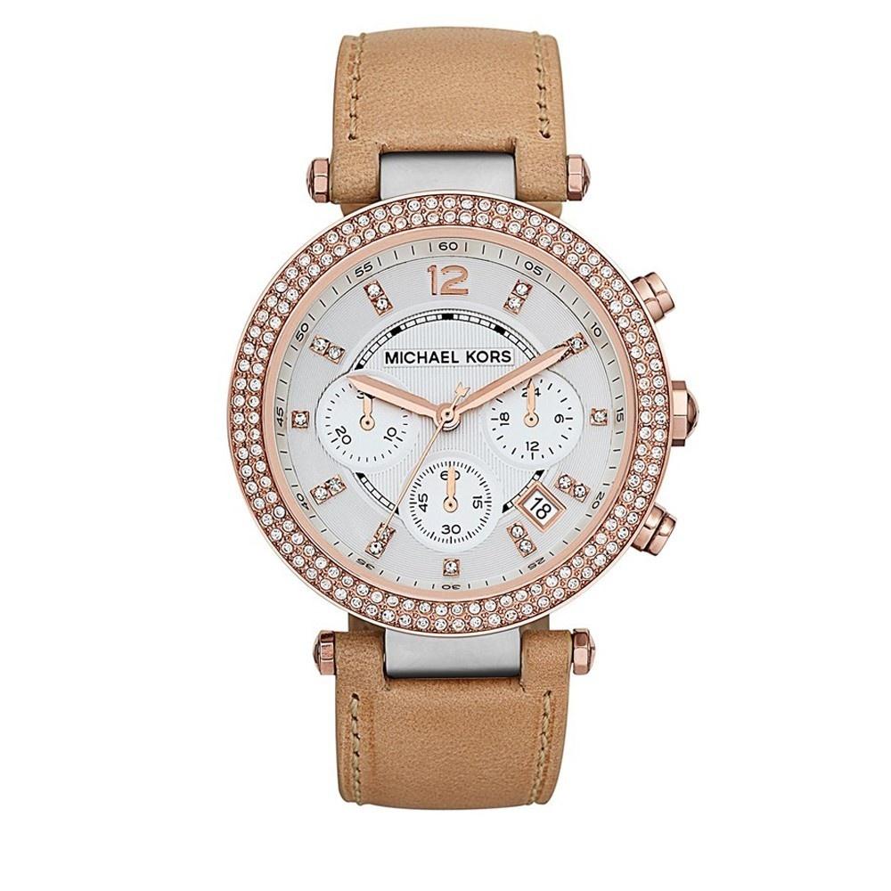 Michael Kors Women&#39;s MK5633 Parker Chronograph Crystal Tan Leather Watch