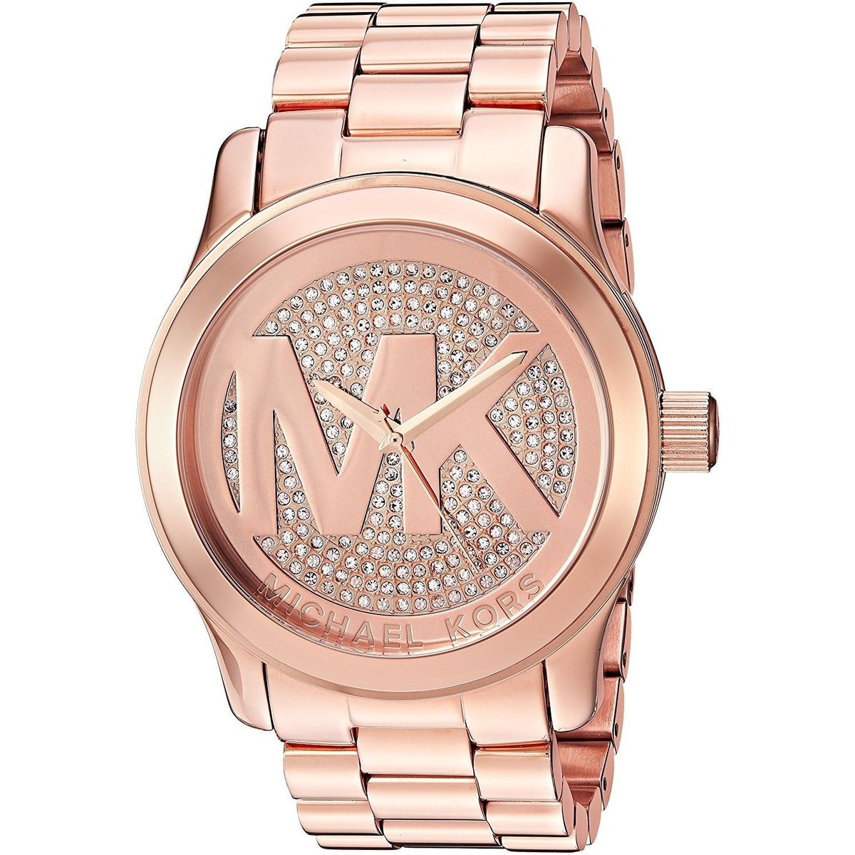 Michael Kors Women&#39;s MK5661 Runway MK Logo Crystal Rose-Tone Stainless Steel Watch