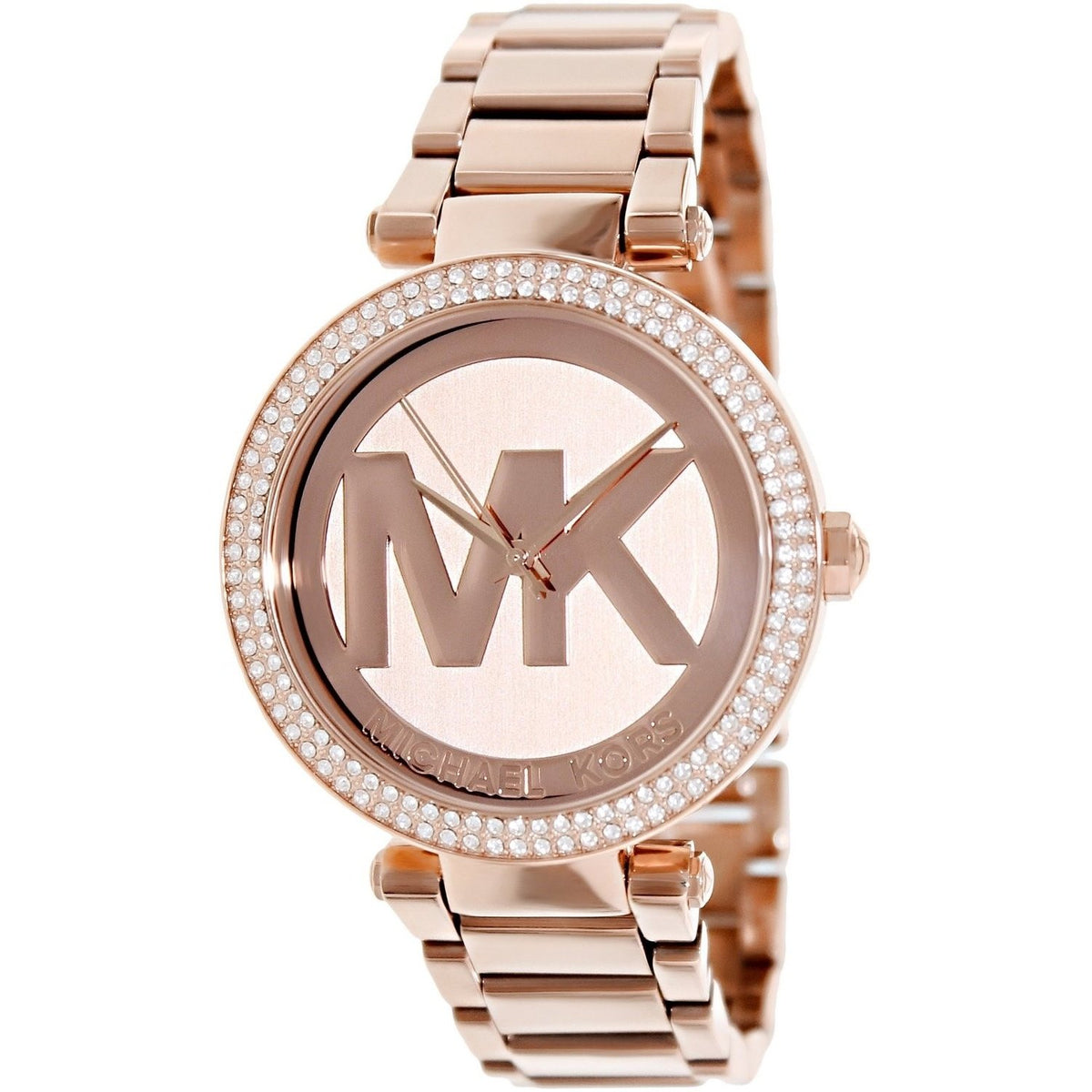 Michael Kors Women&#39;s MK5865 Parker MK Logo Crystal Rose-Tone Stainless Steel Watch