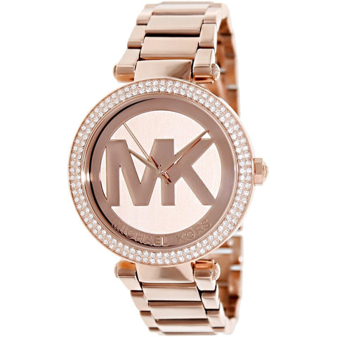 Michael Kors Women's MK5865 Parker MK Logo Crystal Rose-Tone Stainless Steel Watch