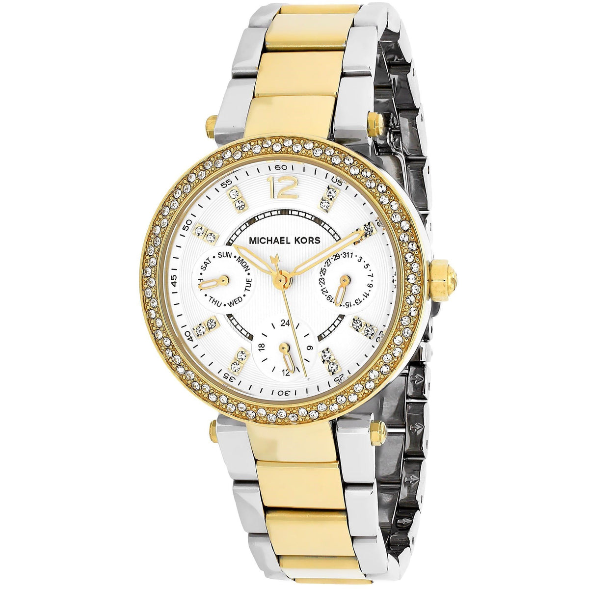 Michael Kors Women&#39;s MK6055 Mini Parker Chronograph Crystal Two-Tone Stainless Steel Watch