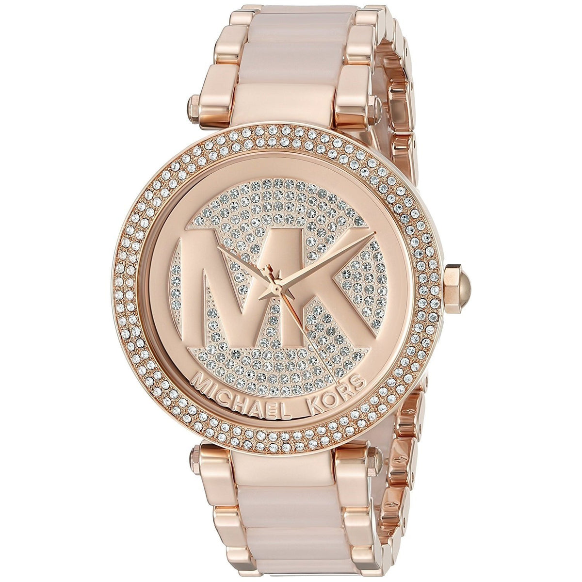 Michael Kors Women&#39;s MK6176 Parker MK Logo Crystal Rose-Tone Stainless Steel Watch