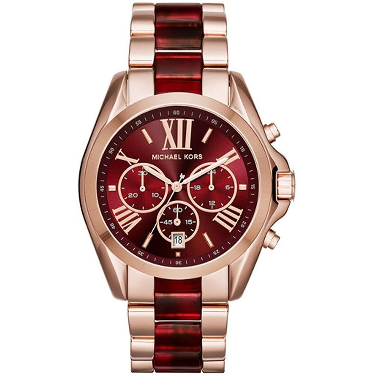 Michael Kors Women&#39;s MK6270 Bradshaw Chronograph Red and Rose-Tone Stainless steel and Acetate Watch