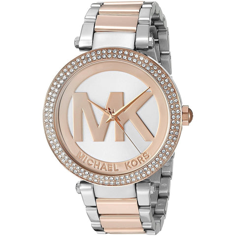 Michael Kors Women's MK6314 Parker MK Logo Crystal Two-Tone Stainless Steel Watch