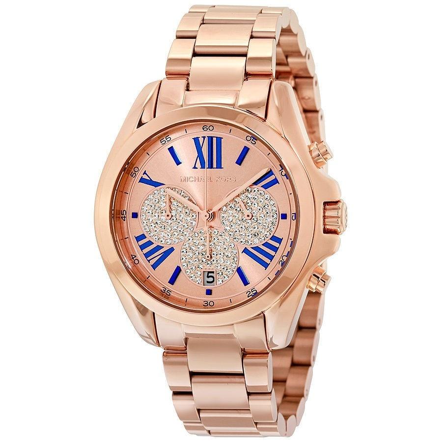 Michael Kors Women&#39;s MK6321 Bradshaw Chronograph Crystal Rose-Tone Stainless Steel Watch