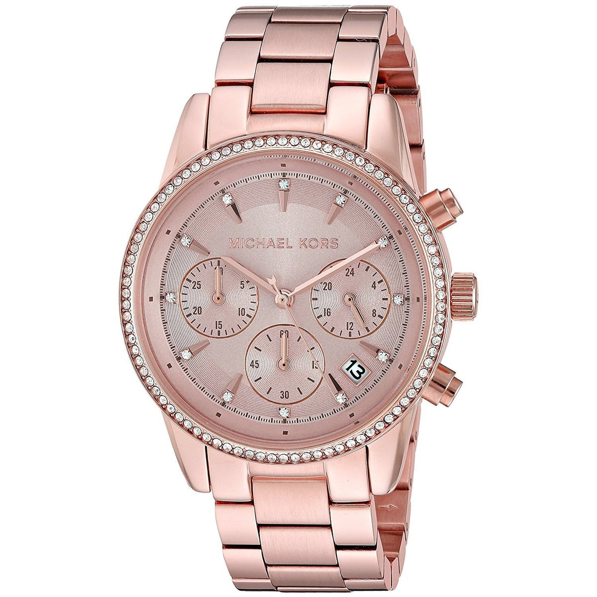 Michael Kors Women&#39;s MK6357 Ritz Chronograph Crystal Rose-Tone Stainless Steel Watch