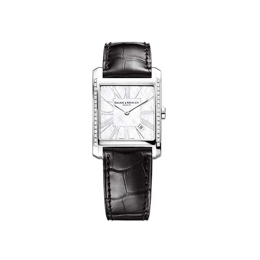 Baume &amp; Mercier Women&#39;s MOA08743 Hampton Diamond Black Leather Watch