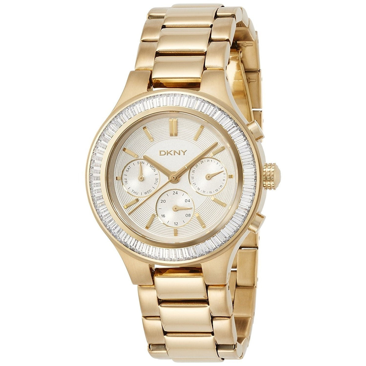 DKNY Women&#39;s NY2395 Chambers Multi-Function Crystal Gold-Tone Stainless Steel Watch