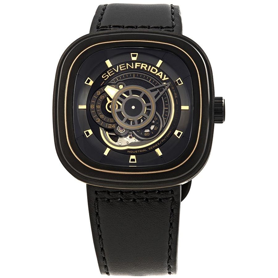 SevenFriday Men&#39;s P2B-02 P-Series Black Leather Watch