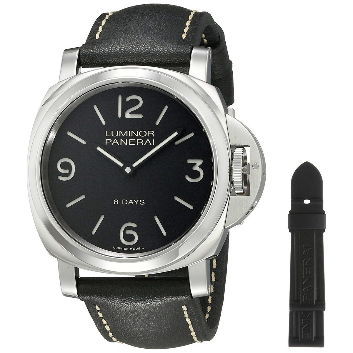 Panerai Men&#39;s PAM00560 Luminor Base Acciaio 8 Days Hand Wind Black Leather Watch