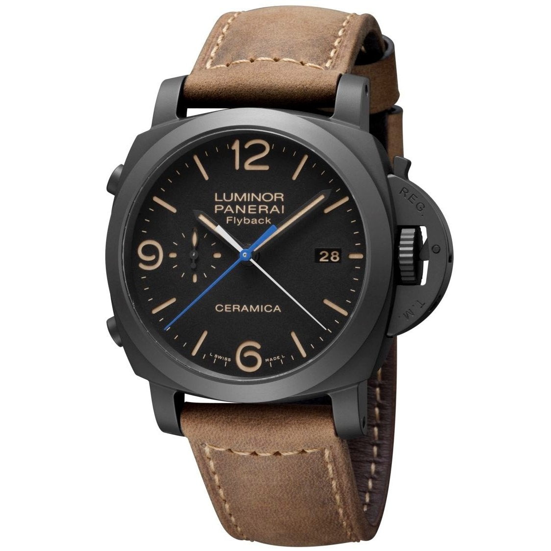 Panerai Men&#39;s PAM00580 Luminora 1950 Flyback Ceramica 3 Days Automatic Mechanical Brown Leather Watch