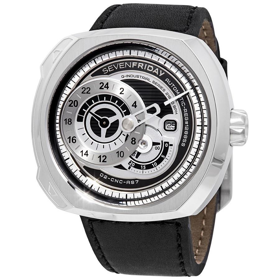 SevenFriday Men&#39;s Q1-01 Q-Series Black Leather Watch