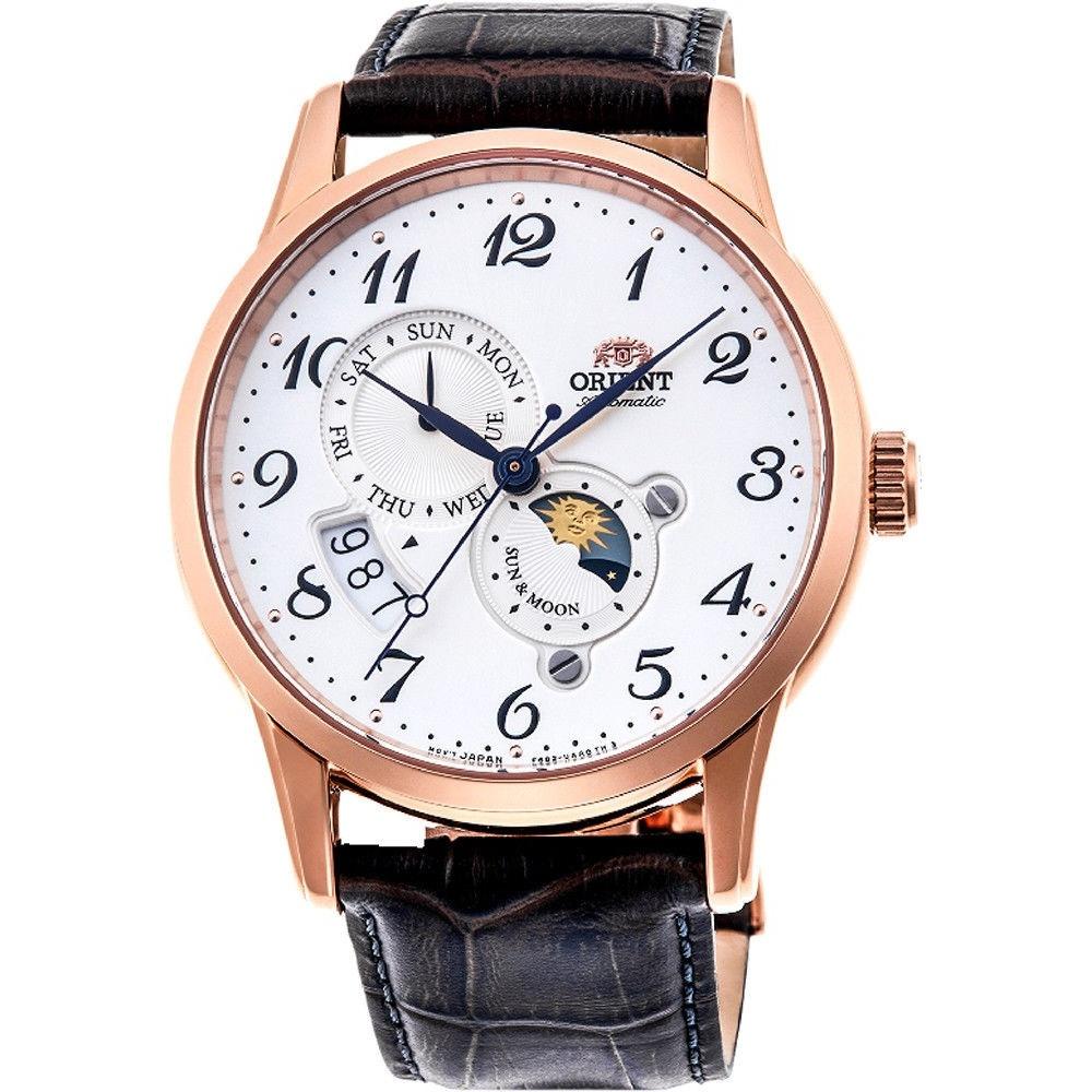 Orient Men&#39;s RA-AK0001S10B Classic Moonphase Automatic Brown Leather Watch