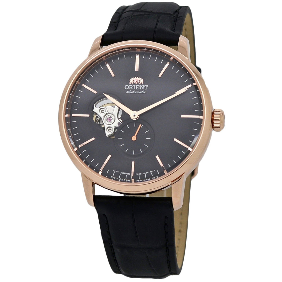 Orient Men&#39;s RA-AR0103B10B Open Heart Black Leather Watch