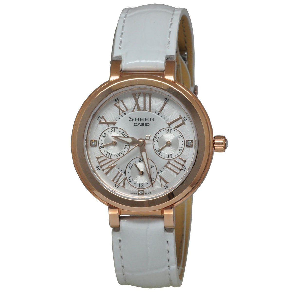 Casio Women&#39;s SHE3034GL-7A Sheen Crystal White Leather Watch