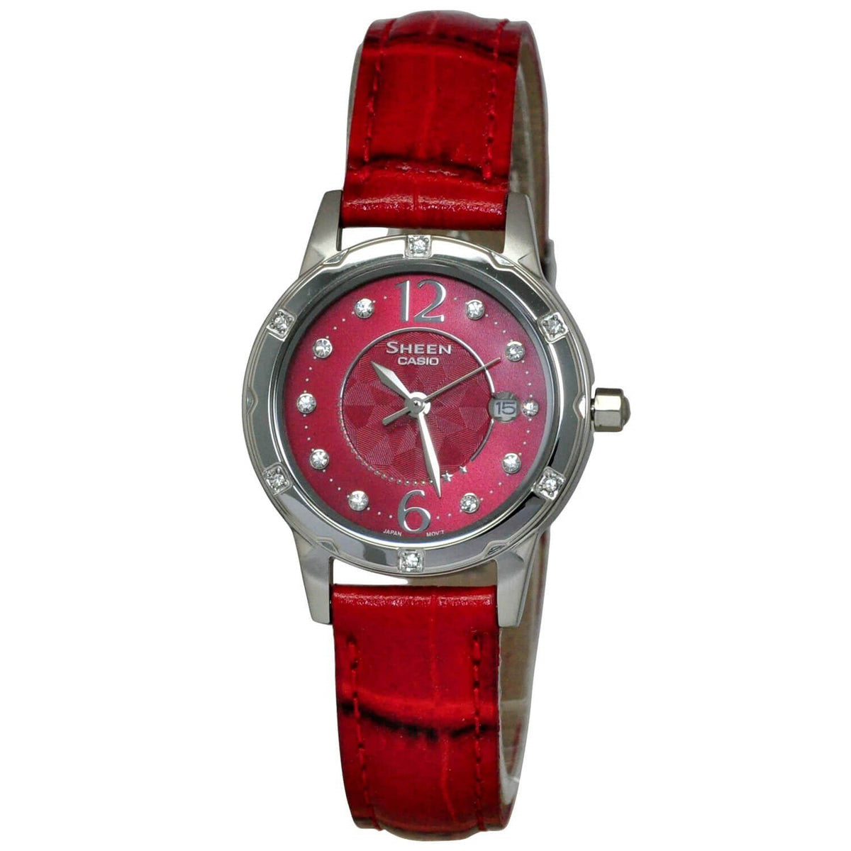 Casio Women&#39;s SHE4021L-4A Sheen Crystal Red Leather Watch