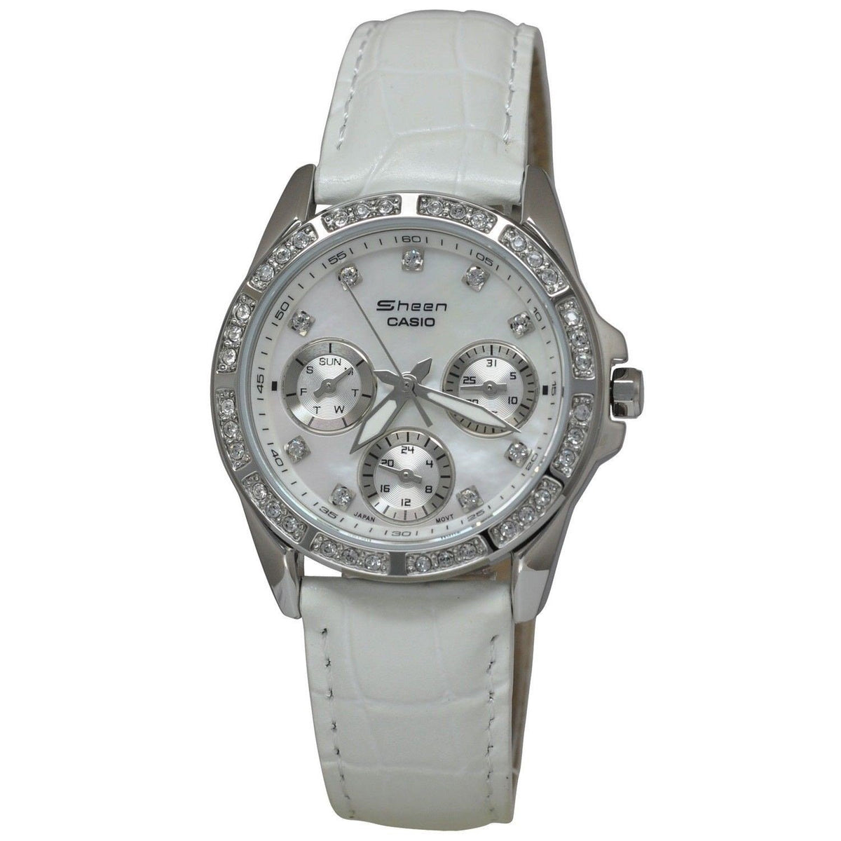 Casio Women&#39;s SHN3013L-7A Sheen Crystal White Leather Watch