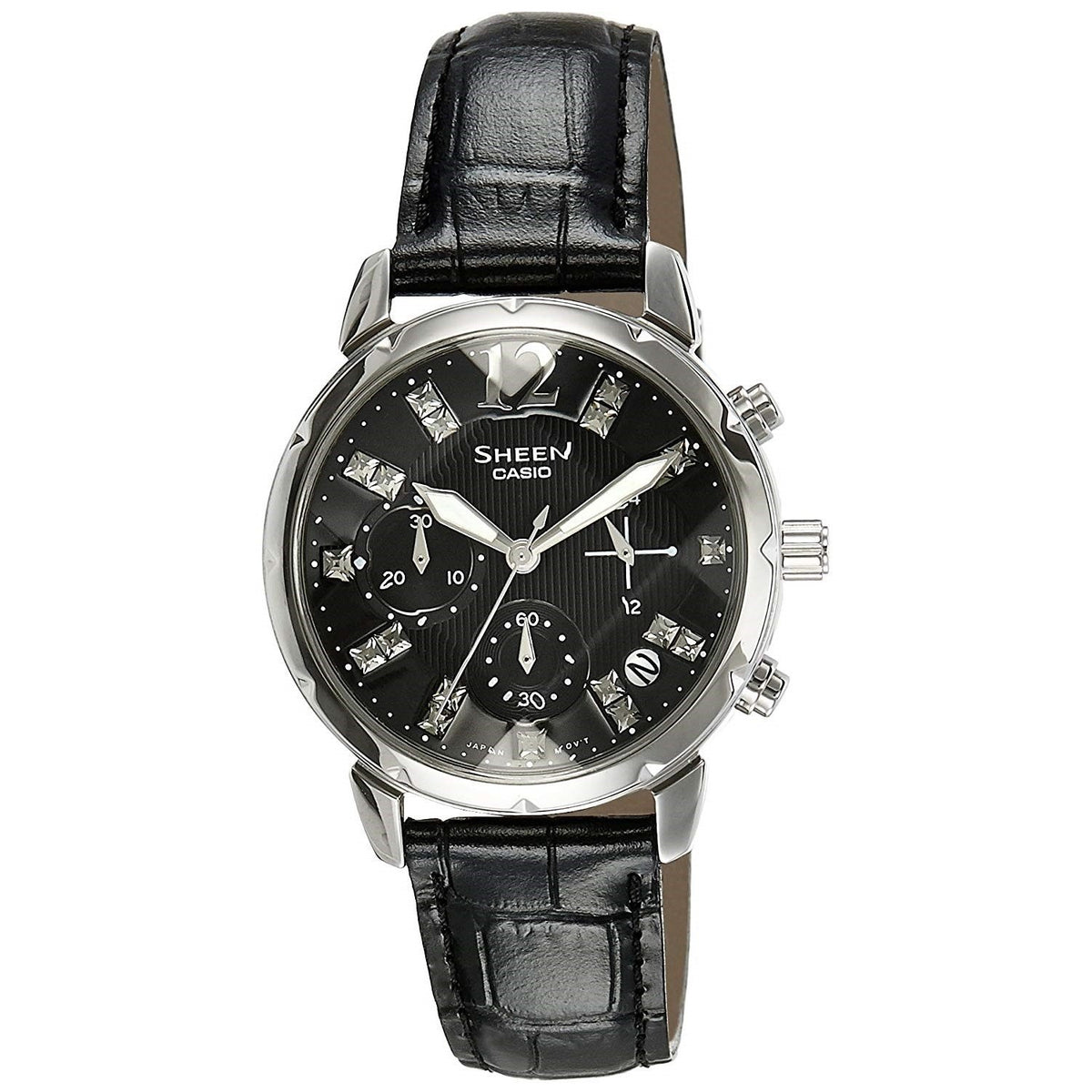 Casio Women&#39;s SHN5010L-1A Sheen Chronograph, Crystal Black Leather Watch