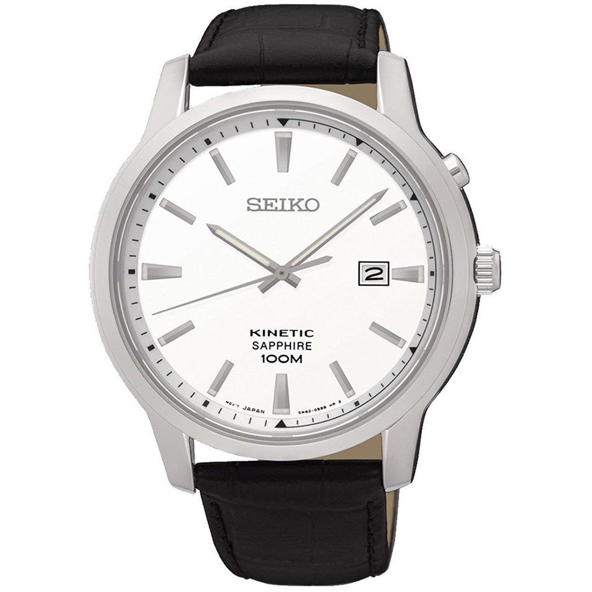 Seiko Men&#39;s SKA743 Neo Kinetic Black Leather Watch