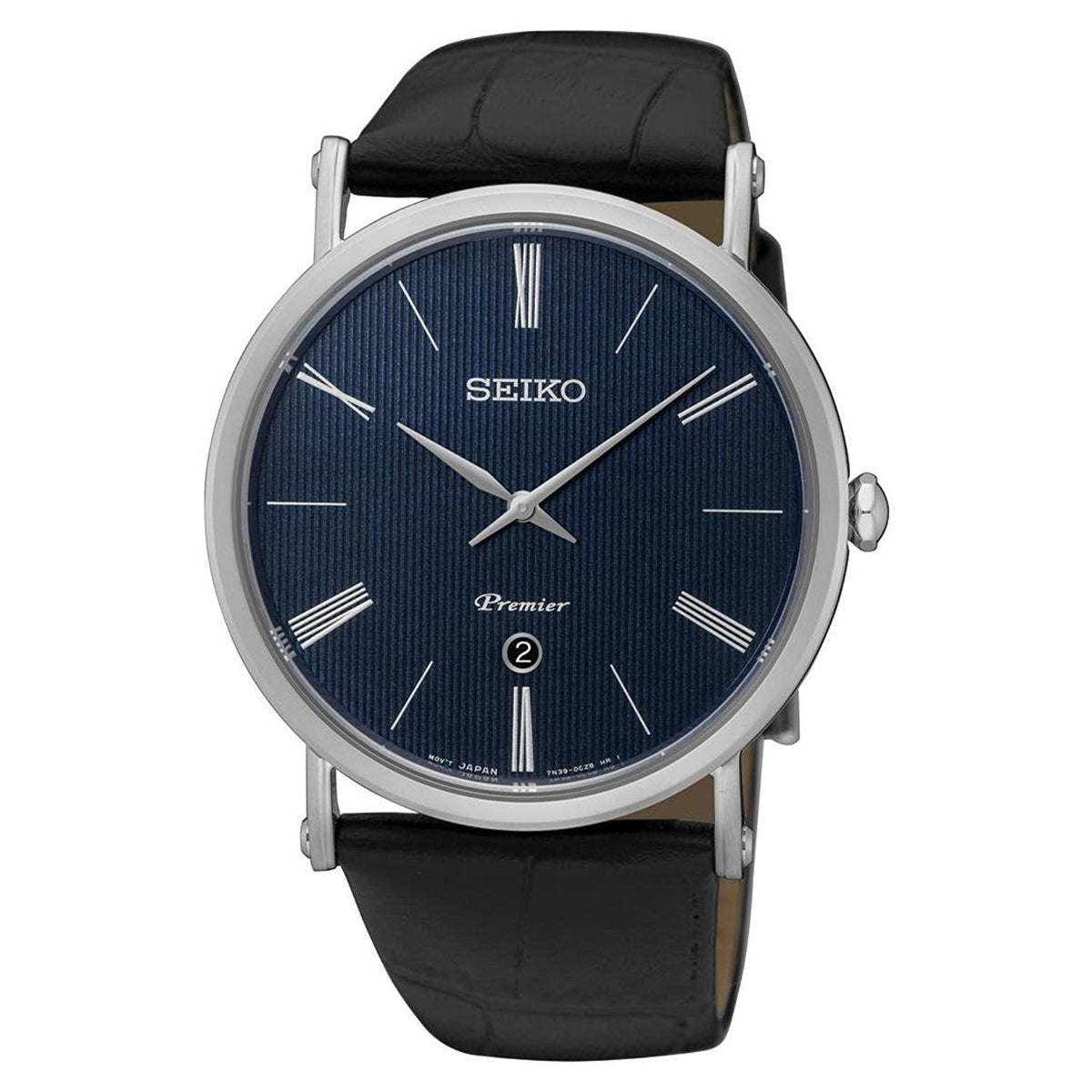 Seiko Men&#39;s SKP397 Premium Black Leather Watch