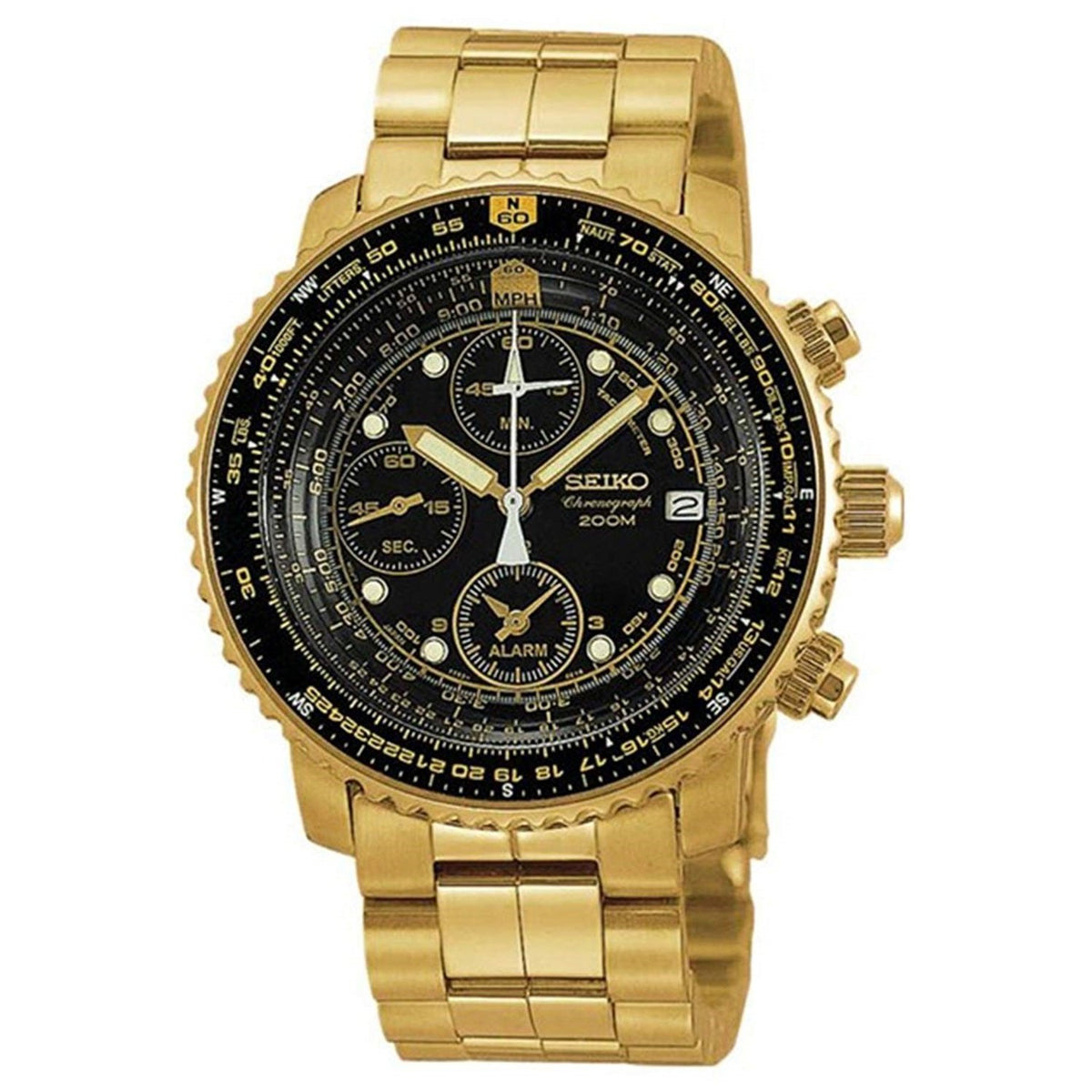 Seiko Men&#39;s SNA414 Flight Chronograph Gold-Tone Stainless Steel Watch