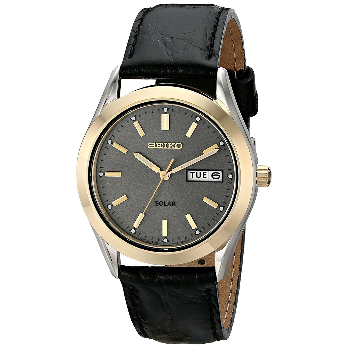 Seiko Men&#39;s SNE050 Solar Black Leather Watch