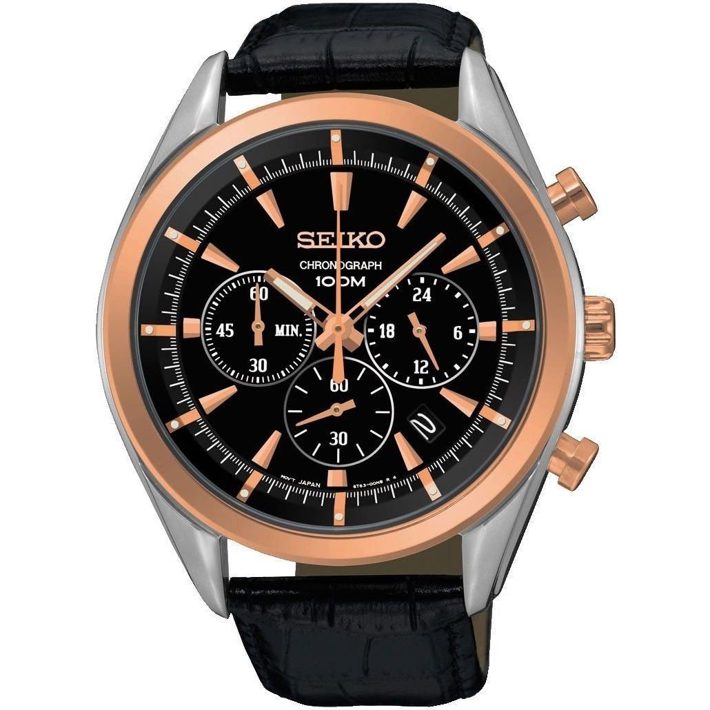 Seiko Men&#39;s SSB172 Chronograph Chronograph Black Leather Watch