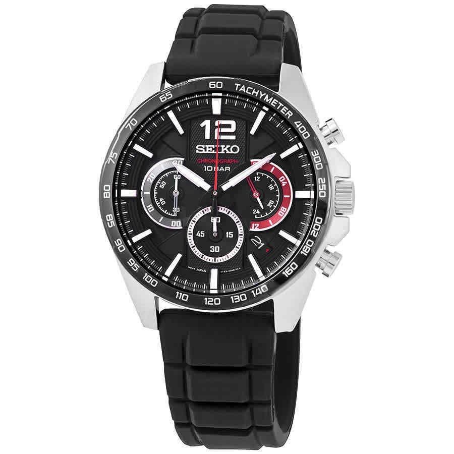 Seiko Men&#39;s SSB347 Sports Chronograph Black Silicone Watch