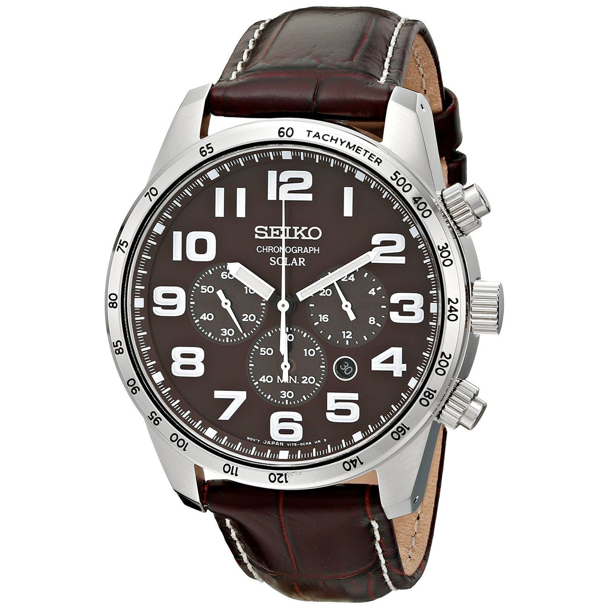 Seiko Men&#39;s SSC227 Solar Chronograph Chronograph Brown Leather Watch