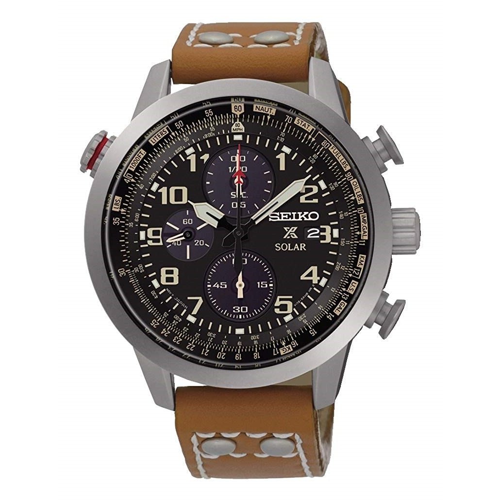 Seiko Men&#39;s SSC421 Prospex Chronograph Brown Leather Watch