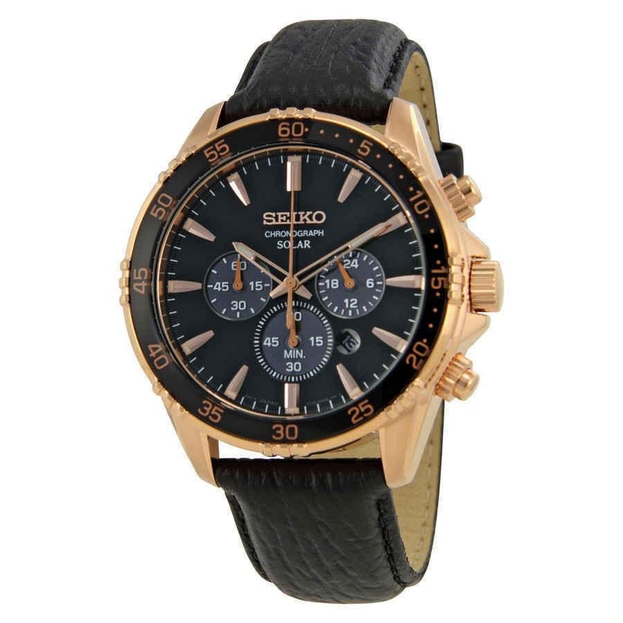 Seiko Men s SSC448 Core Chronograph Black Leather Watch Bezali