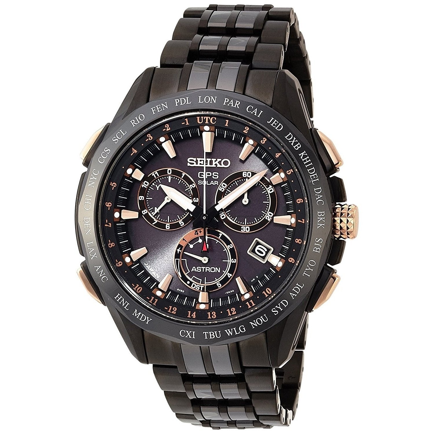 Seiko Men's SSE019 Astron GPS Solar Limited Edition Chronograph World Time  Black Titanium Watch