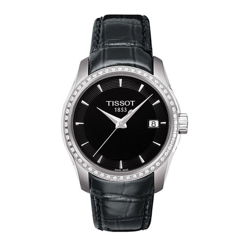 Tissot Women's T0352106605100 Couturier Diamond Black Leather Watch