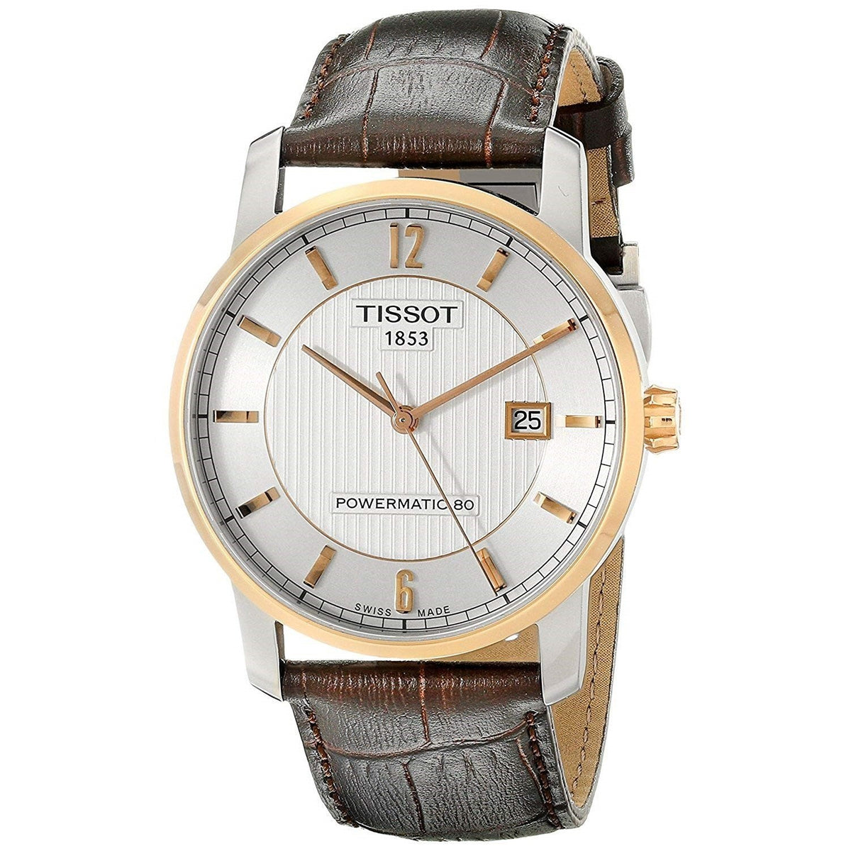 Tissot Men&#39;s T0874075603700 T-Classic Powermatic 80 Automatic Brown Leather Watch