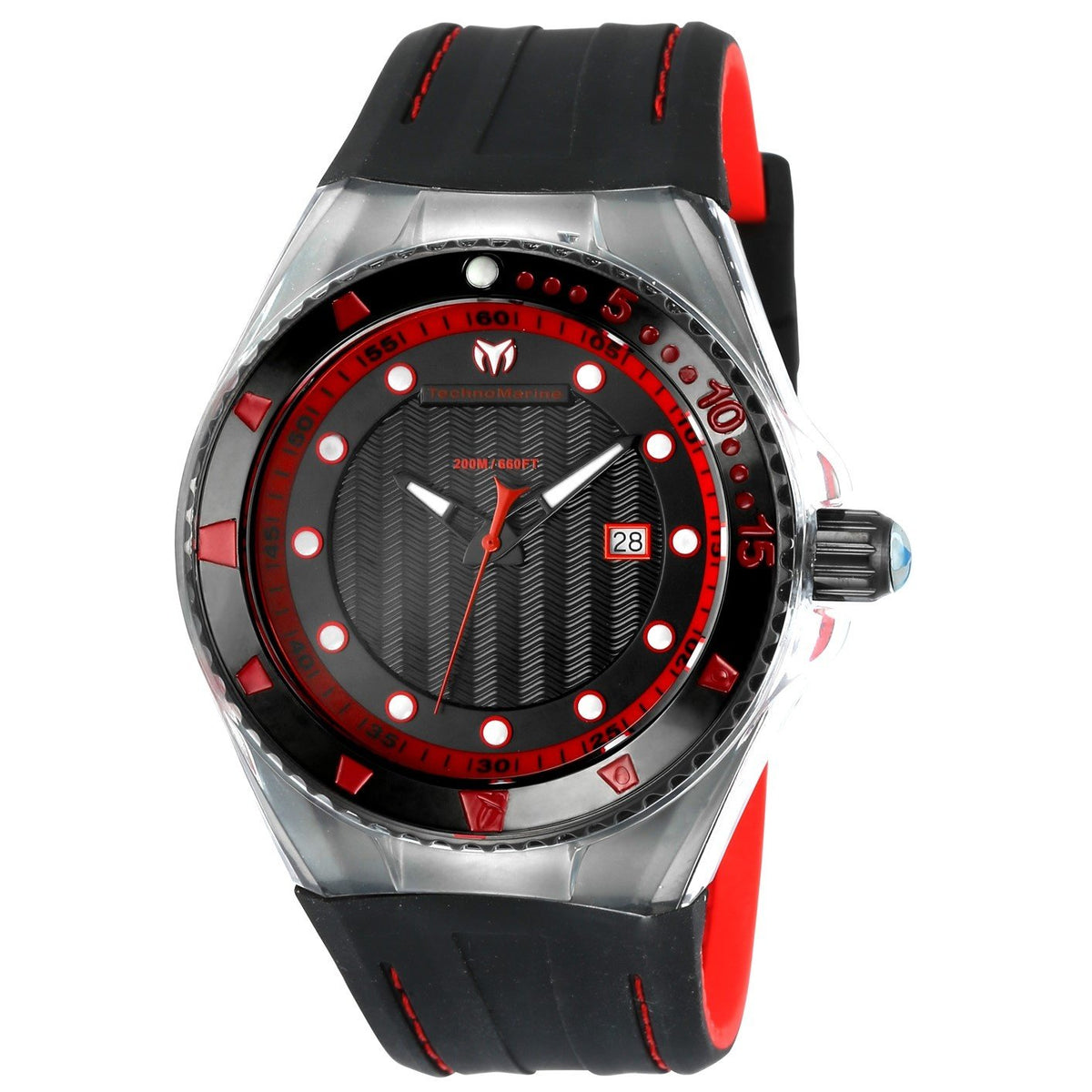 TechnoMarine Men&#39;s TM-115219 Cruise Locker Black and Red Silicone Watch