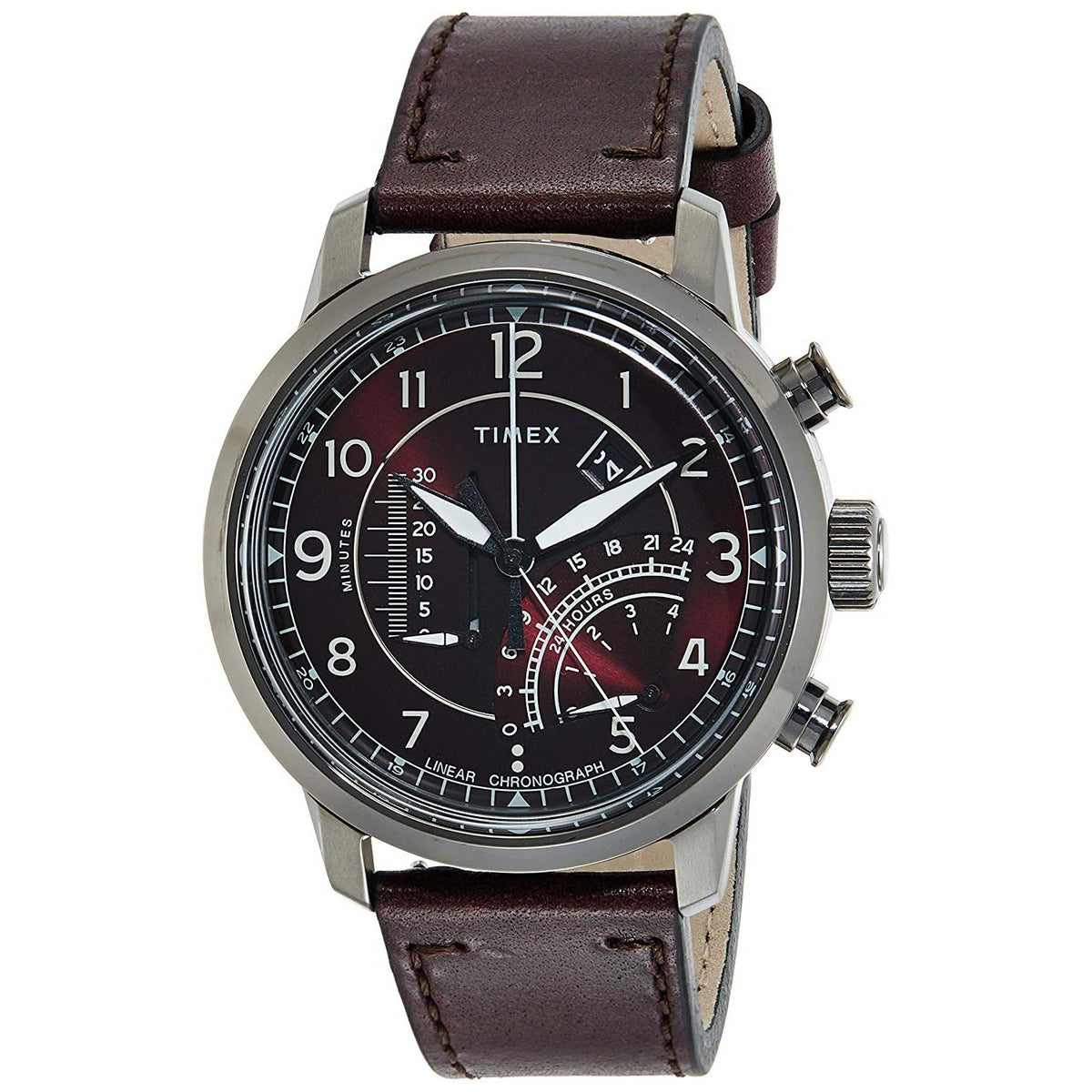 Timex Men&#39;s TW2R69200 The Waterbury Linear Chronograph Red Leather Watch