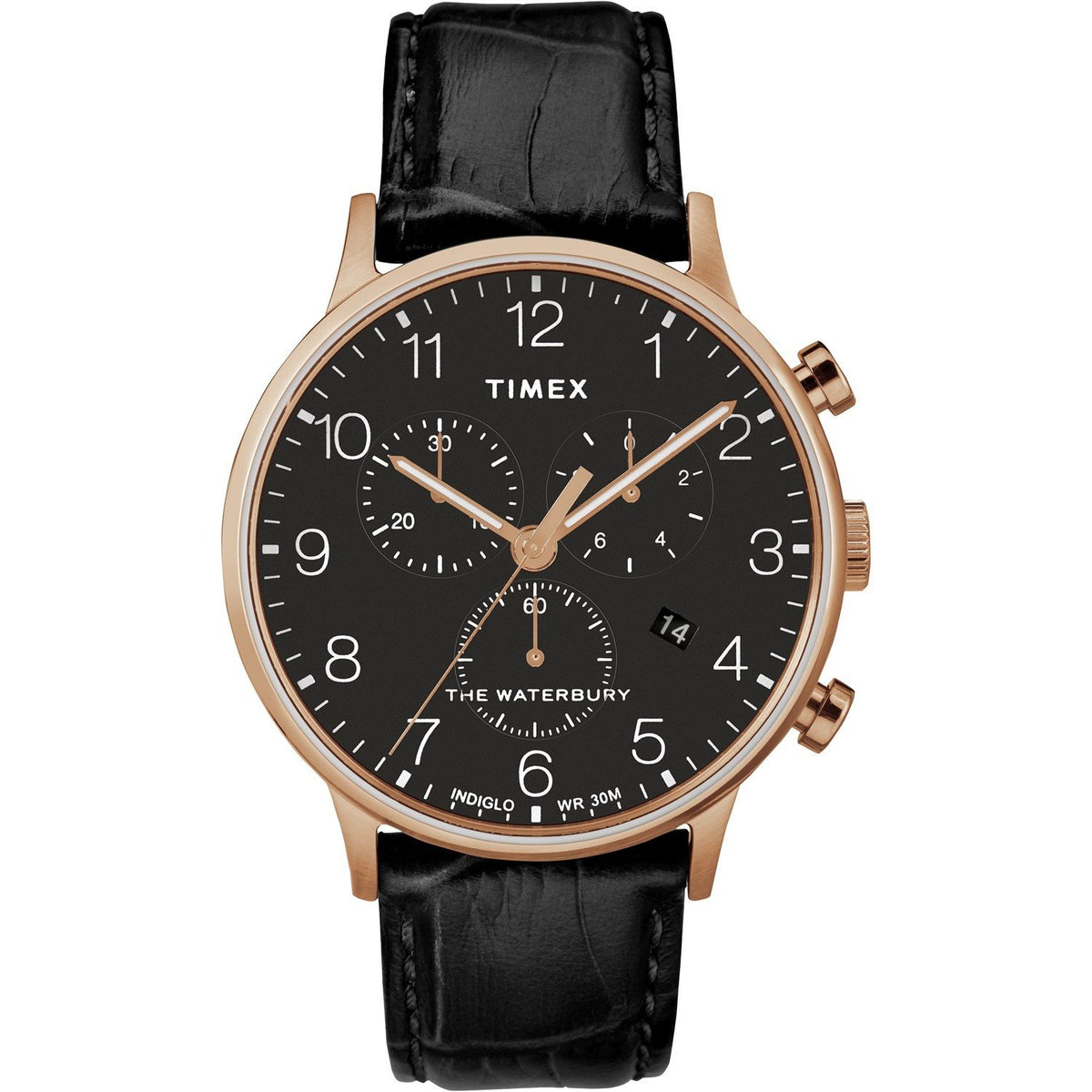 Timex Men&#39;s TW2R72000 The Waterbury Classic Chronograph Chronograph Black Leather Watch